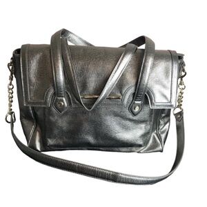 New Elaine Turner Aubrey Stamped Platinum Leather Large Shoulder Bag